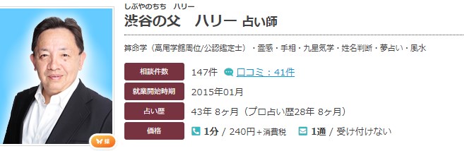 電話占いエキサイトの渋谷の父ハリー先生のプロフィール画像